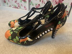 JOE BROWNS BLACK MULTI COLOURFUL QUIRKY T-BAR SHOES SIZE 6