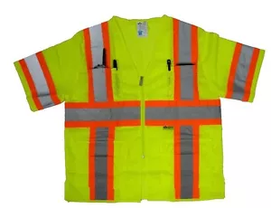 2W M7148C-3- HI-VIZ LIME GREEN CLASS 3 ALL MESH SAFETY VEST - 2X - Picture 1 of 4