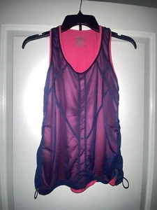 Lucky in Love Mesh Overlay Tennis Tank Top Size XS Pink Blue Purp Ruching Pickle - Picture 1 of 4