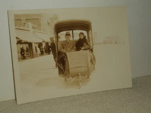 Vintage 1932 Boardwalk Atlantic City NJ RICKSHAW Pushcart Lovers Photo 5x7 Sepia - Picture 1 of 8