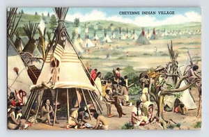 Postcard Colorado Denver CO Cheyenne Native American Indian Diorama 1940s Linen - Picture 1 of 2