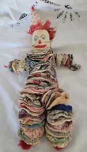 Vintage YoYo Fabric Clown Handmade Ragdoll - Picture 1 of 17