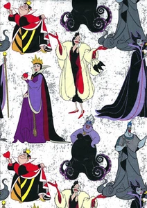 Licensed Disney Cotton Fabric VILLAINS Maleficent Queen of Hearts HADES Ursula+ - Picture 1 of 5