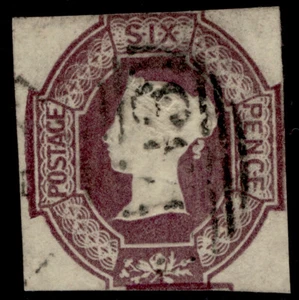 GB QV SG59, RARE 6d stull lilac CUT SQUARE, USED. Katze 1000£. WMK INV + REV - Bild 1 von 1