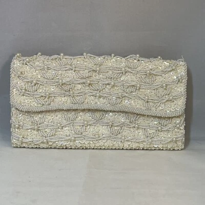 Bolso clutch de noche vintage Atlantico original marfil con cuentas y lentejuelas Foto 1 de 4
