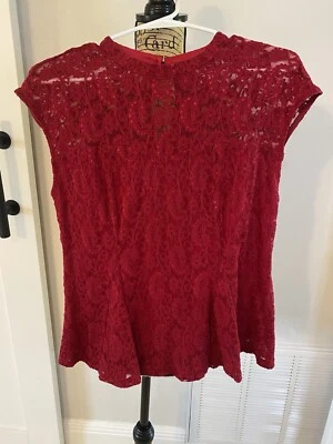 Allegra K  Women’s Red Cold Shoulder medium Top Round Neck 3/4 Sleeve.414 - Image 1 of 4