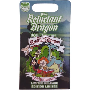 Disney Parks The Reluctant Dragon Pin Trading Badge 80th Anniversary Legacy - Foto 1 di 5