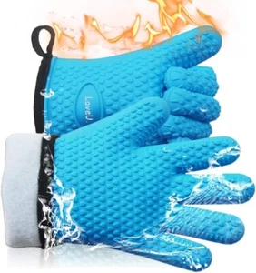Heat Resistant Oven Gloves - Silicone, 5-Finger, Non-Slip, Waterproof Mitts - Picture 1 of 7