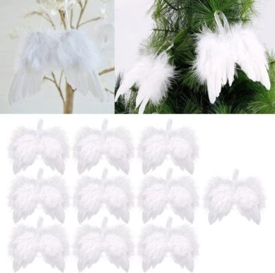 5/10Pcs White Angel Wings Christmas Feather Baubles Xmas Tree Hanging Ornament