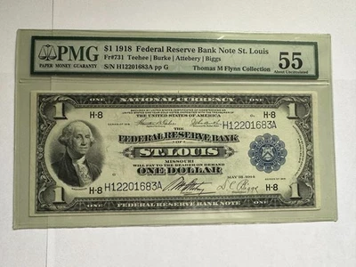 1918 $1 St. Louis FRBN PMG 55  AU Fr.731 S/N H12201683A - Image 1 of 4