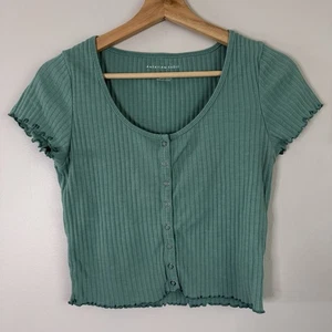 American Eagle Baby T-Shirt Druckknopfleiste gerippt Salatrand Saum Kurzarm Größe M - Bild 1 von 7