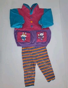 Vintage 90er Kids N Fun Mädchen 2-teiliges Outfit Größe 18M Colorblock Streifen Katze Häschen - Bild 1 von 10