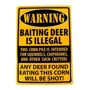Baiting Deer Warning Funny Embossed Tin Sign Hunting Cabin Garage Bar Wall Decor - Picture 1 of 1