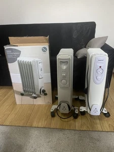 2x 1500W Oil Filled Electric Radiator 7 Fins 4 Wheels 180cm Cable - Picture 1 of 24