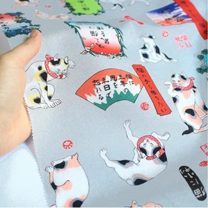 Japanischer Baumwollstoff Katze Ukiyo-e Muster Nostalgisches Sprichwort Design 100% Baumwolle - Bild 1 von 3