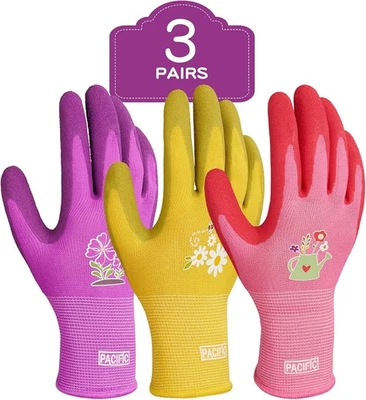 PACIFIC 3 pares de guantes de jardinería para medianos (paquete de 3), púrpura+amarillo+rojo  Foto 1 de 4