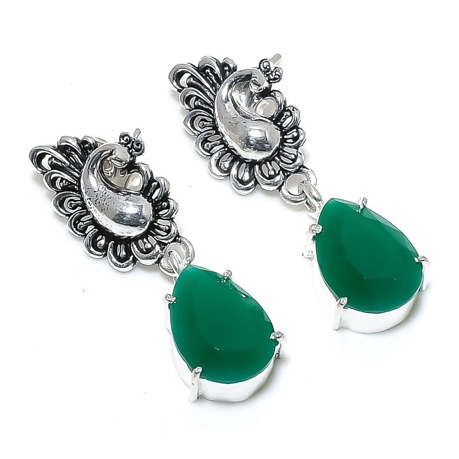 Pendientes de plata esterlina 925 con piedras preciosas de ónix verde tamaño ... - Imagen 1 de 1