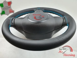 FOR CITROEN BERLINGO 2 08+ BLACK LEATHER STEERING WHEEL COVER, LIGHT BLUE 2 STIT - Picture 1 of 12