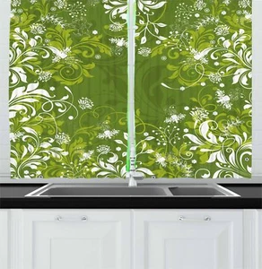 Green Kitchen Curtains 2 Panel Home Window Drapes 55" X 39" Ambesonne - Picture 1 of 23
