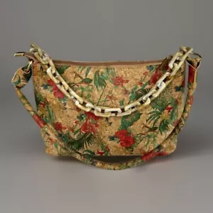 Kork Handtasche Blumenmuster tropisches Design 2 Griffstile Reißverschluss Größe 11”X 8”X 3” - Bild 1 von 10