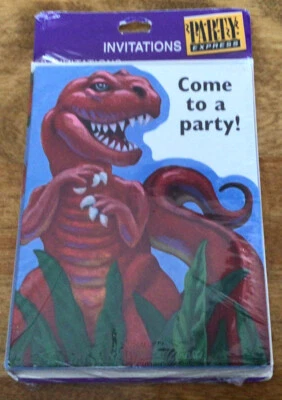 HALLMARK PARTY EXPRESS T-REX Party Invitations, 8 Cards W/Envelopes, NIP - Image 1 of 4
