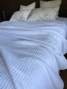HOME REPUBLIC White Waffle Weave Cotton Blanket, RRP $129 - Picture 1 of 15