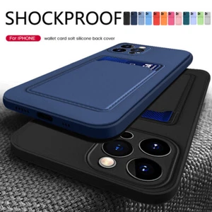 Funda protectora de teléfono con ranura para tarjeta de silicona suave para iPhone 15+ 14 Pro Max 13 Mini 12 SE - Imagen 1 de 35