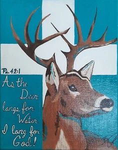 Original Abstract Acrylic Deer Cross Painting Wood Frame Canvas 11x14x1/2" - Imagen 1 de 1