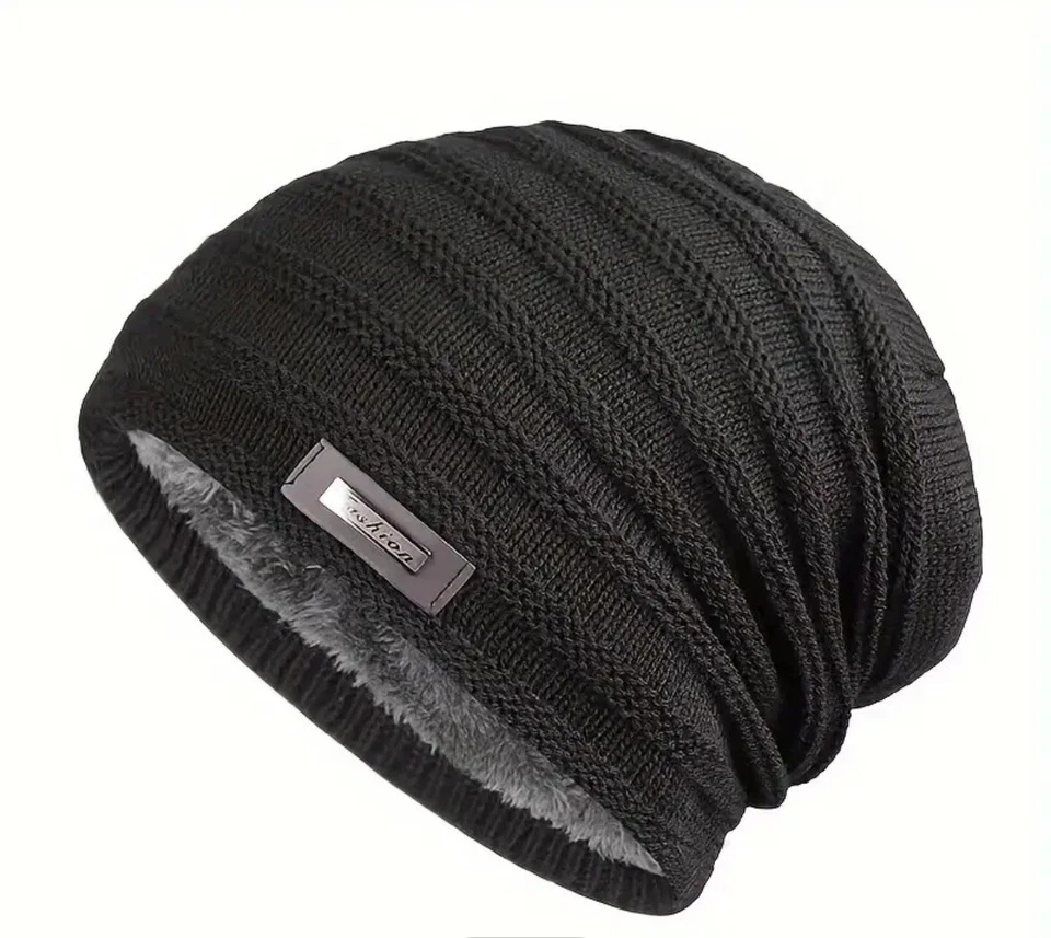 Двухслойный бархат вязаный тюрбан шляпы зимние Beanie черный - Изображение 1 из 3