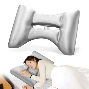 Nueva almohada piercing lateral para dormir con funda de almohada de satén gris plateado almohada facial - Imagen 1 de 6