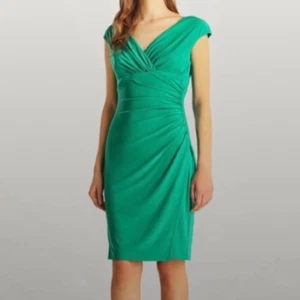 Ralph Lauren Green Wrap Front Short Sleeve Formal Mini Dress Size 10 Large - Picture 1 of 6