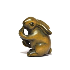 Madera de boj japonesa antigua Netsuke conejo vintage Ojime Edo Japón 8460 - Imagen 1 de 7