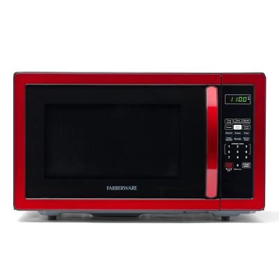 Farberware Countertop Microwave 1000 Watts, 1.1 cu ft - Easy Clean Metallic Red
