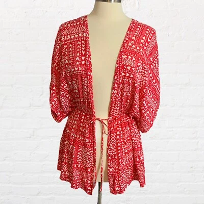 Victoria's Secret Talla Única Kimono Bata Roja Estampado Corazón Corbata Foto 1 de 4
