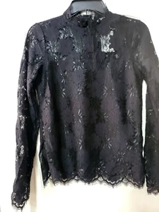 New H&M Black Lace  Top SIZE XS BNWT Long Sleeves High Neck - Picture 1 of 4