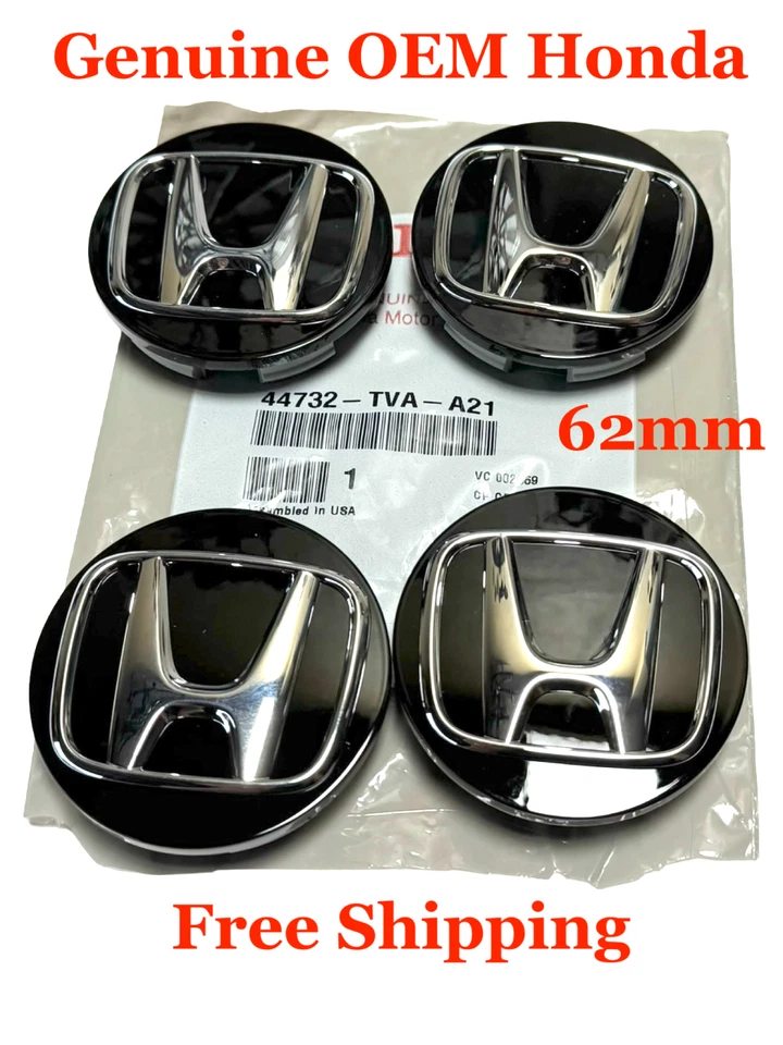 Tapacubos de rueda centrales OEM Honda Accord 4 piezas negro/cromo sellado 44732TVAA21 Foto 1 de 4