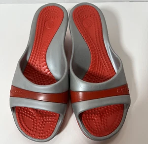 Crocs Sassari Women's Red/Gray Open Toe Slip-on Wedge Heel Slide Sandals Size 9 - Picture 1 of 12