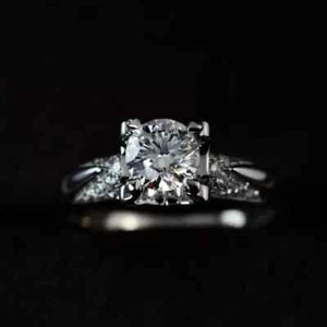 3.2Ct Round Cut Simulated Diamond Womens Wedding Ring In 14k White Gold Plated - Picture 1 of 5