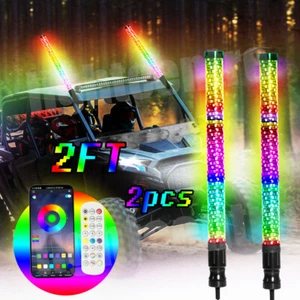Pair 2FT Spiral LED Fat Whip Light Antenna RGB Chasing For Can-am X3 RZR UTV ATV - Picture 1 of 16