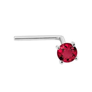 Solid 14kt Gold 22G L-Shape Stud Ruby Gemstone L-Bend Nose Ring Stud - Picture 1 of 8