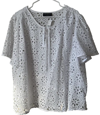Blusa Top Formal Blanca Bordada Lane Bryant Para Mujer Manga Corta Plus Talla 12 Foto 1 de 4