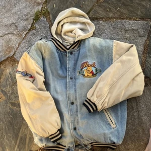 Vintage The Disney Store Winnie The Pooh Denim Bomber Varsity Jacket - Picture 1 of 14