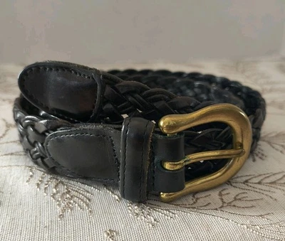 Cinturón tejido trenzado de cuero negro vintage COACH 3914 para mujer talla M latón años 80-90 Foto 1 de 4