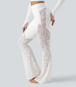 Leggings acampanados Halara UltraSculpt de encaje transparente en contraste talla L blancos cintura alta - Imagen 1 de 7