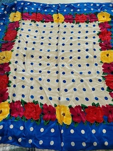 Bufanda de seda eco envoltura para la cabeza 34" cuadrada floral lunares colores audaces Japón  - Imagen 1 de 6
