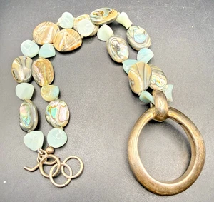 SIMON SEBBAG SSD Sterling Silver .925 Abalone Shell Beaded PENDANT Necklace QVC - Picture 1 of 16