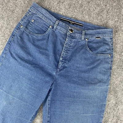 Jeans esportivo feminino Escada UE 42 EUA 12 azul feito na Itália jeans stretch reto - Imagem 1 de 4