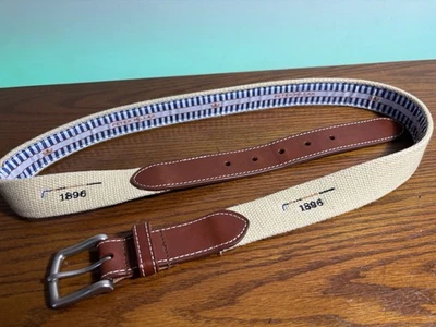 Peter Millar 1896 Golf Club Belt Size 40 Embroidered Cotton Leather Made In USA - Image 1 of 4