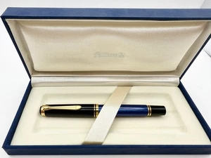 PELIKAN SOUVERAN M600 BLUE & BLACK FOUNTAIN PEN F 14K - Picture 1 of 10