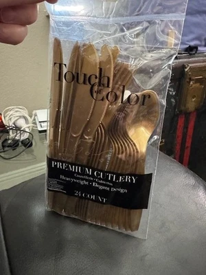 Glittering Gold Premium Cutlery Plastic Assortment 24ct. Party Supply New!!! - Image 1 of 2